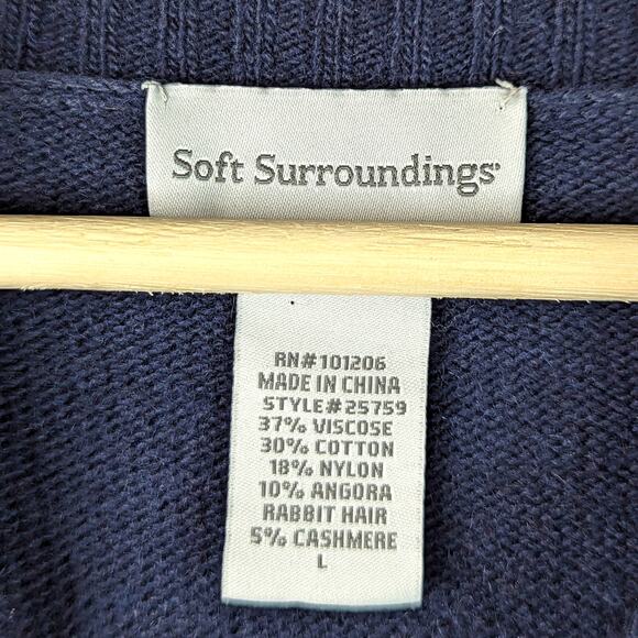 Soft Surroundings Navy Blue Henley Sweater Knit Pullover Angora Cashmere Blend L - Picture 5 of 6